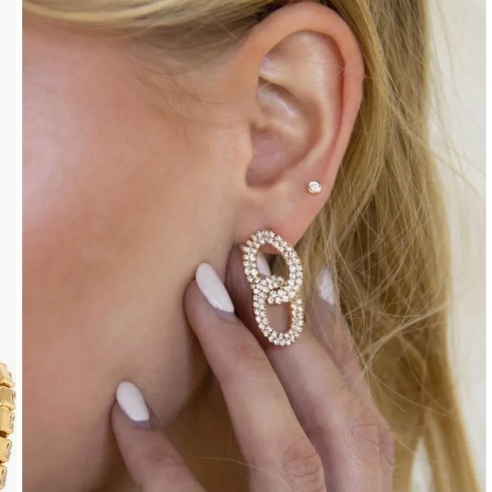 18K Gold Plated Pavé Crystal Hoop Circle Drop Earrings New